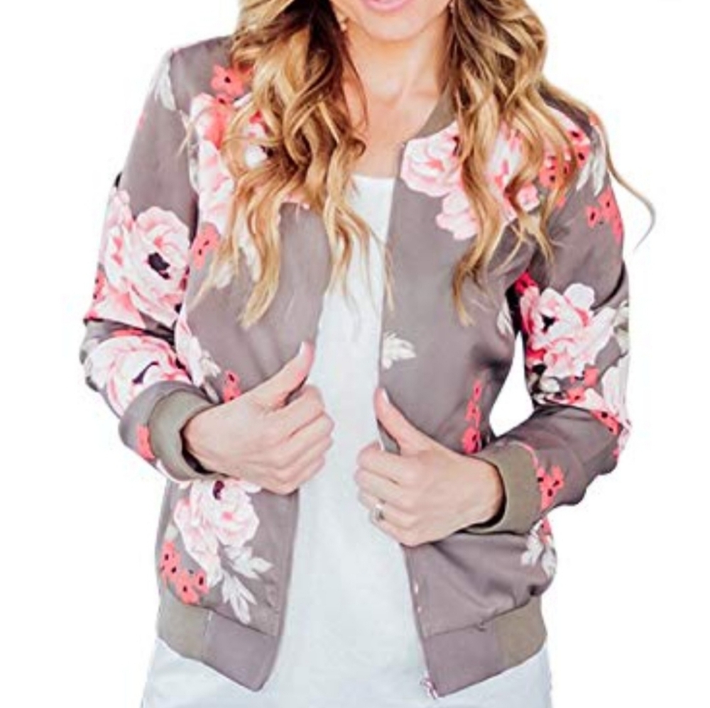 Floral Gray Bomber Jacket